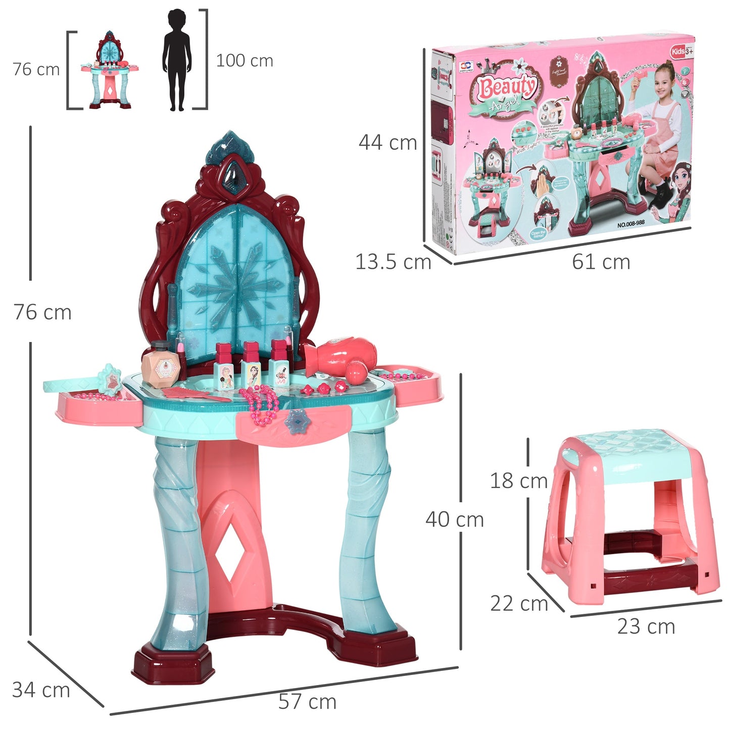 31 PCS Kids Dressing Table Set with Magic Princess Mirror