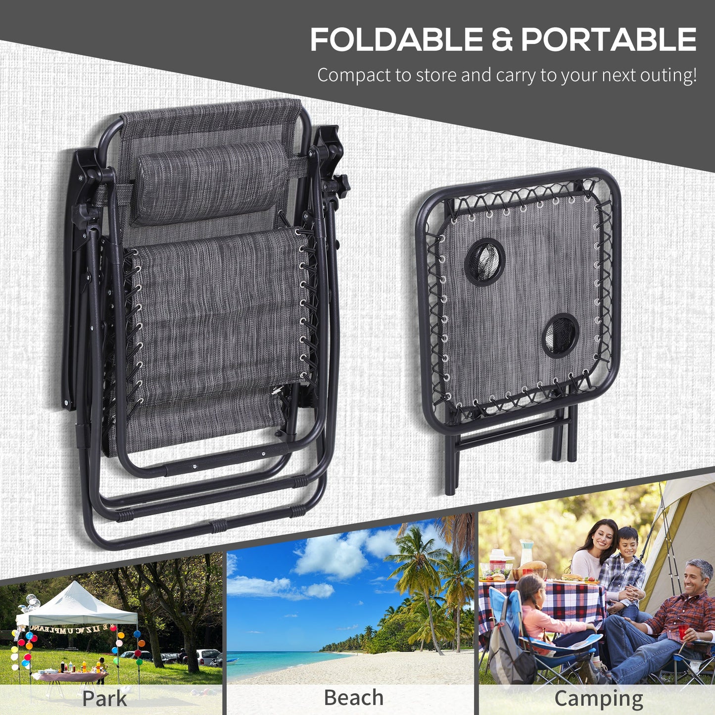 3-Piece Folding Zero Gravity Chairs Sun Lounger Table Set w/ Cup Holders Reclining Garden Yard Pool