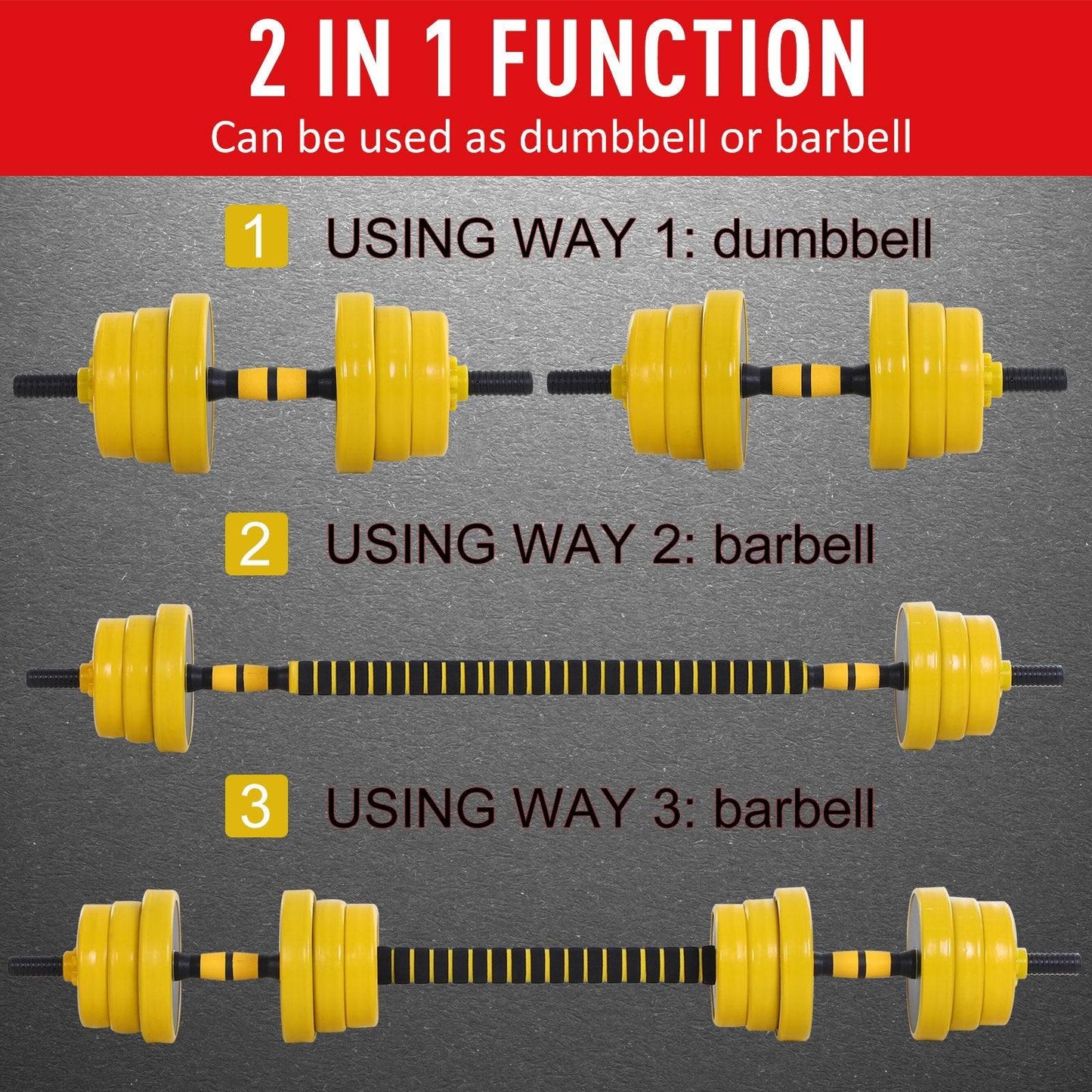 25KG Dumbbell & Barbell Adjustable Set Plate Bar Clamp Rod Home Gym Sports Area Exercise Ergonomic