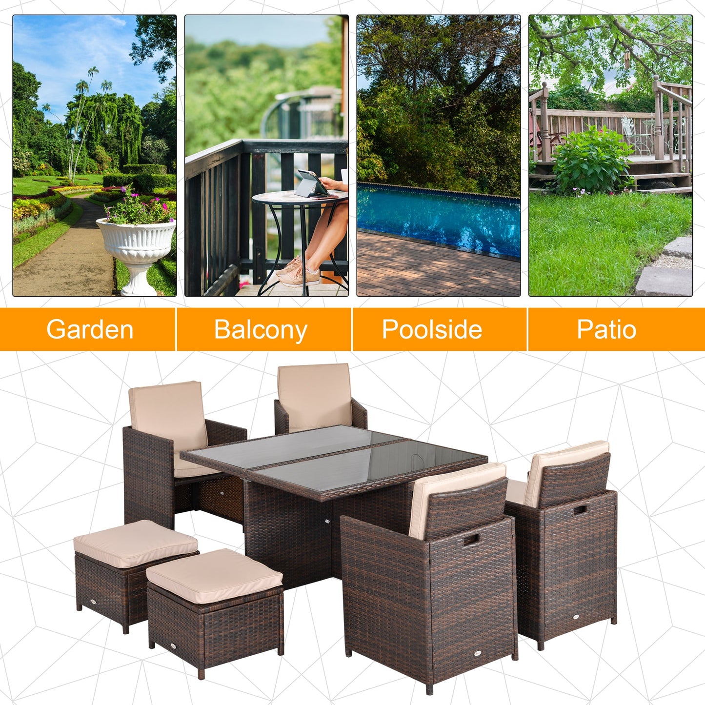 9-Pieces PE Rattan Cube Garden Furniture Set with Cushions