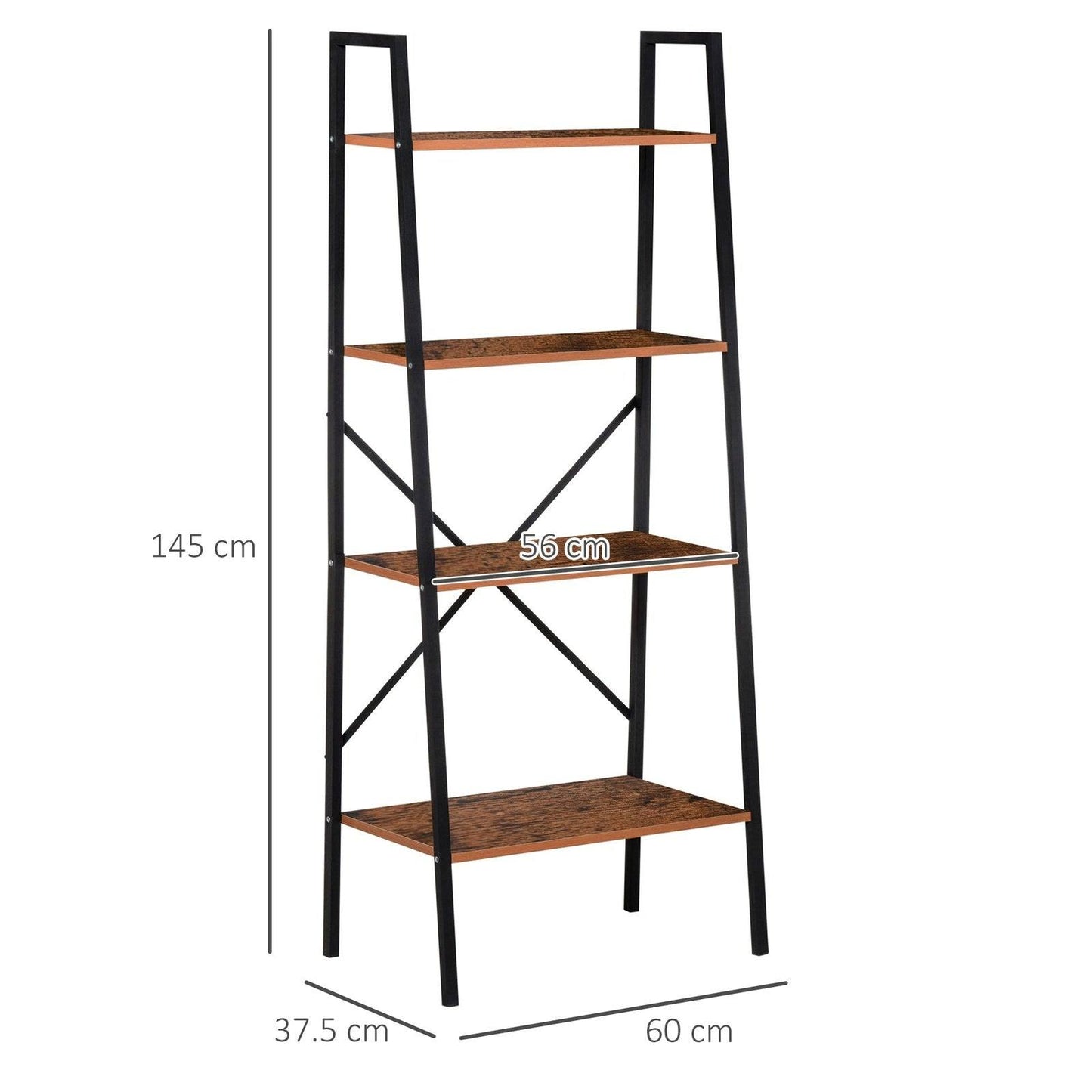 Four-Tier Metal Frame Minimal Shelving Unit - Wood-Effect