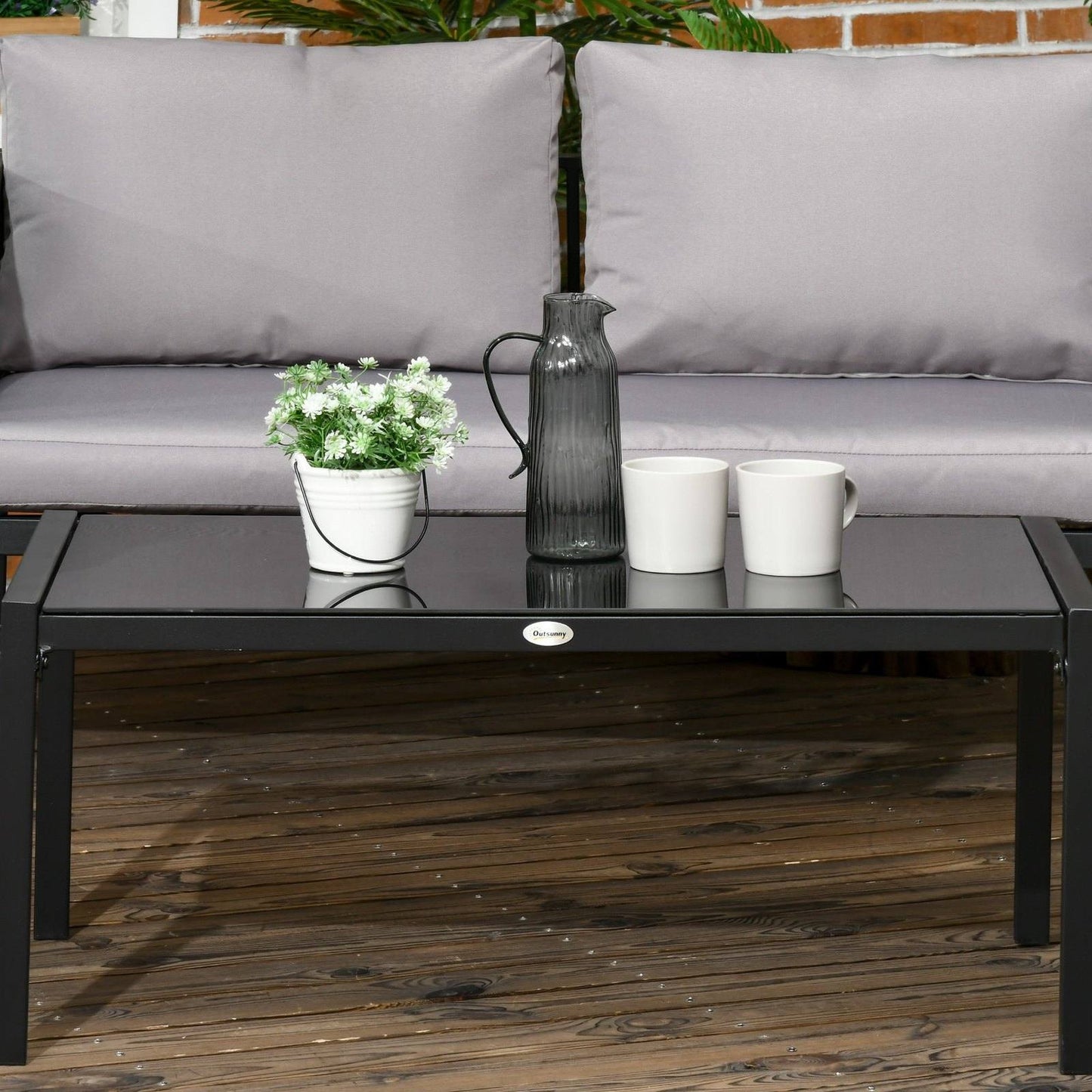 4-Piece Metal Garden Furniture Set with Tempered Glass Coffee Table