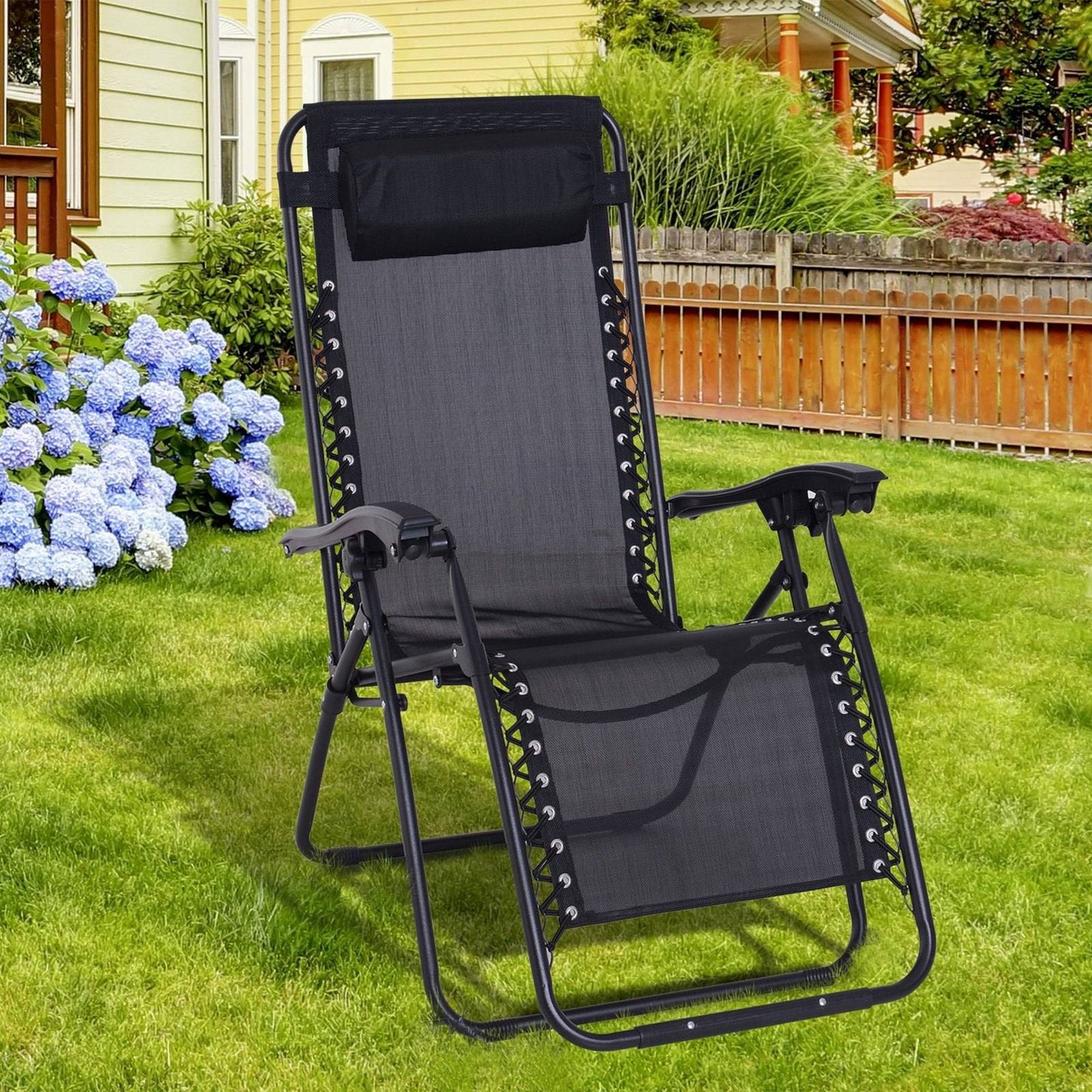 Zero Gravity Chair Metal Frame Texteline Armchair Outdoor Folding & Reclining Sun Lounger with Head Pillow for Patio Decking Gardens Camping