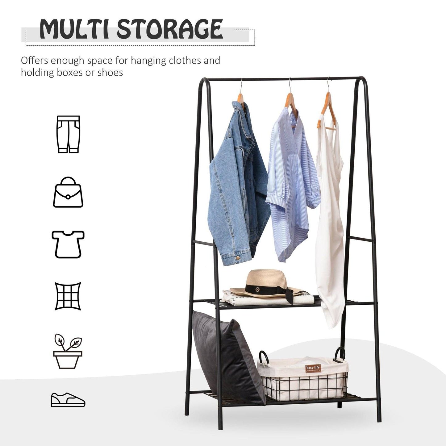 77L X 45W X 153H cm A Shaped Clothes Rack 2-Tier Steel-Black
