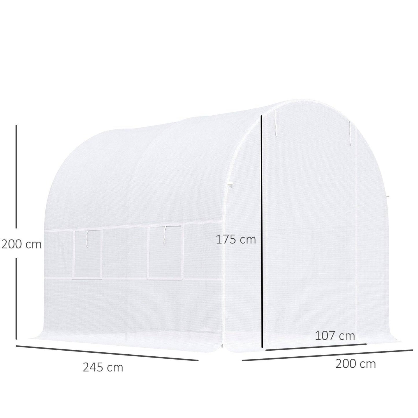 250L×200W×200H cm Walk-in Greenhouse-White