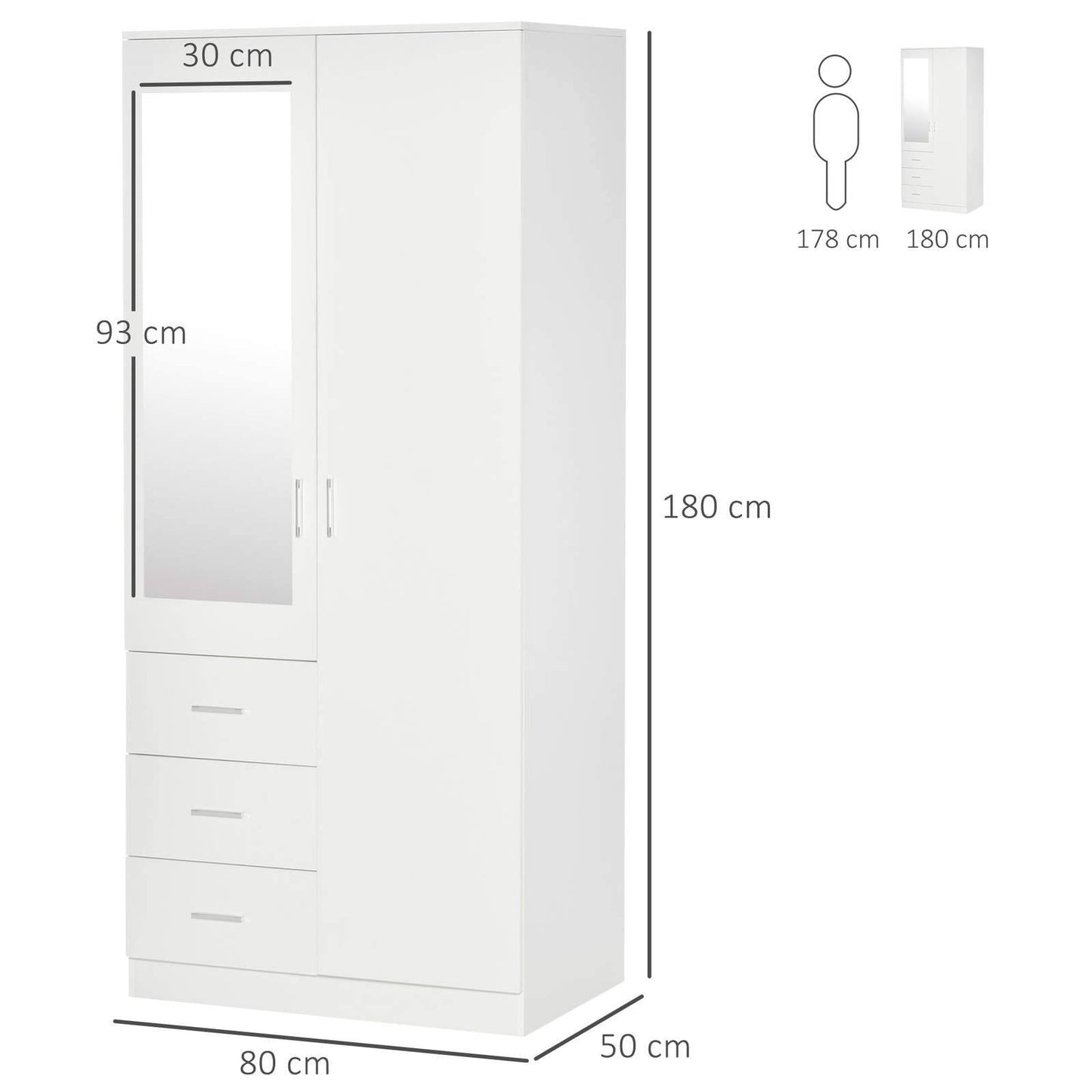 Modern Mirror Wardrobe 2 Door Storage Cupboards Home Storage Organisation Furniture with Adjustable Shelf