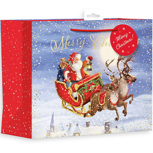Large Christmas Gift Bag with Santa & Sleigh (W265 x H330 x D140 mm)
