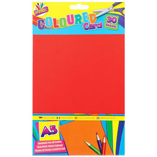 Children's Pack of 30 A5 Assorted Colour Craft Card Sheets