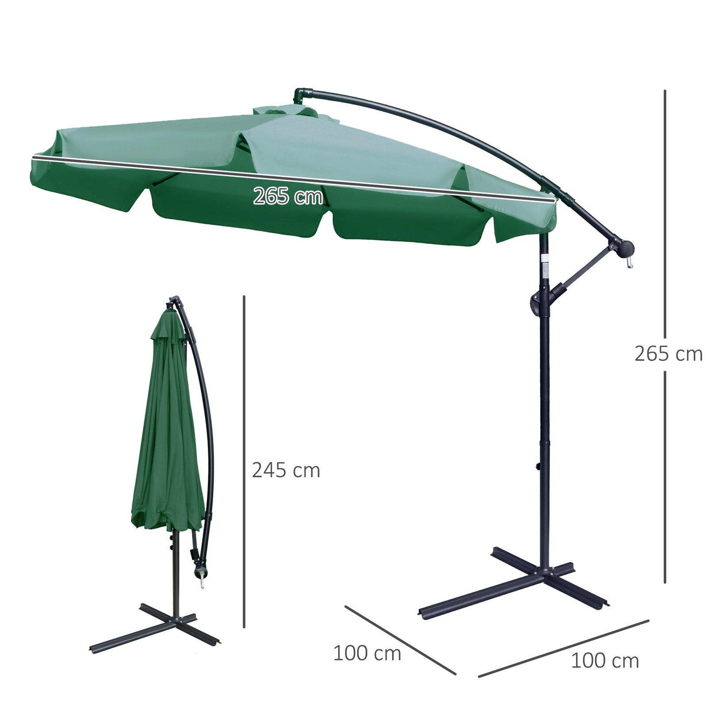 2.7M Garden Banana Parasol Cantilever Umbrella With Crank Handle And Cross Base For Outdoor