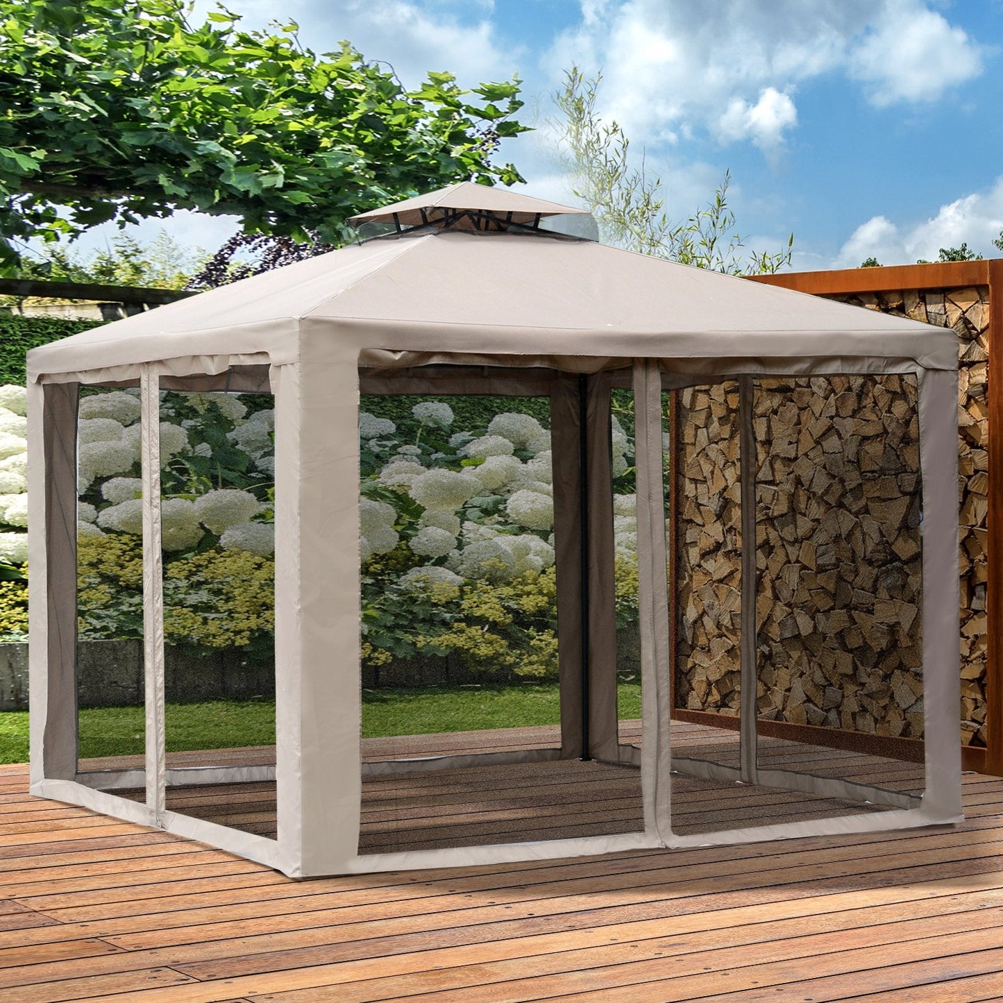 2.95X295 Garden Gazebo with Taupe Curtains