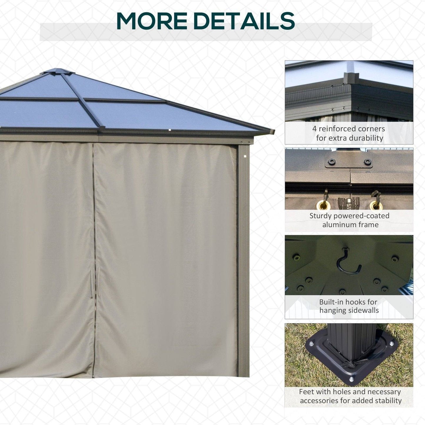 3 x 3M Hardtop Gazebo with UV Resistant Polycarbonate Roof & Aluminium Frame
