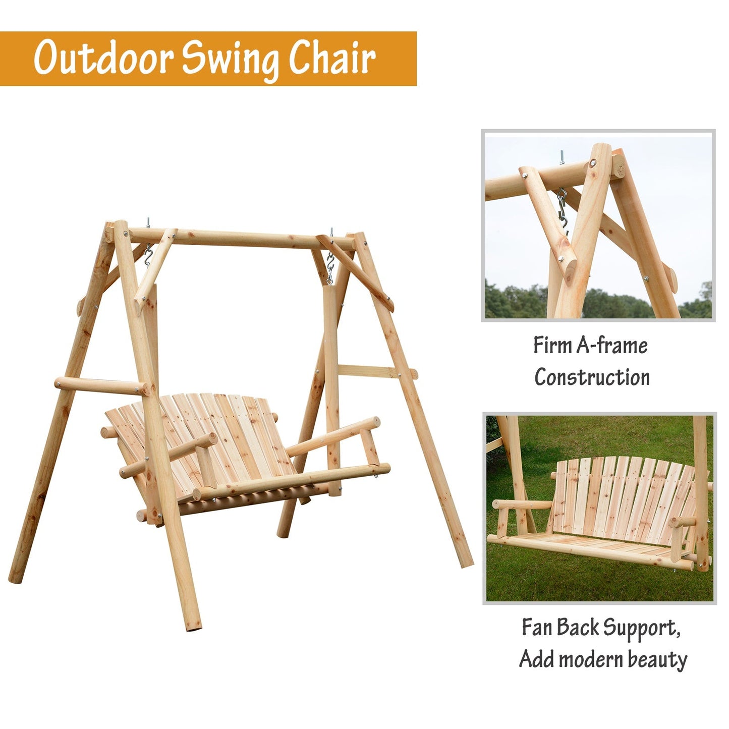 Outdoor 2 Seater Swing Chair Larch Wood Garden Swing Seat Porch Hammock Bench Lounger