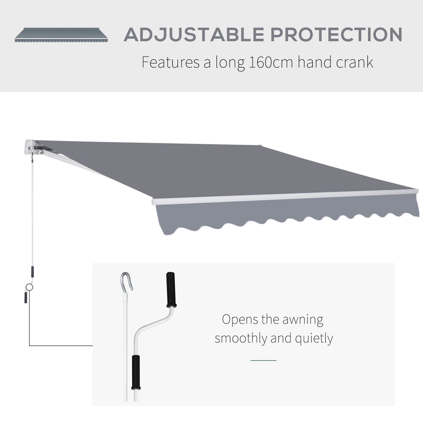 3 x 2.5m Manual Awning Canopy Sun Shade Shelter Retractable for Garden Grey