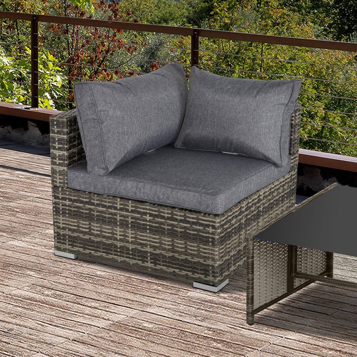 Outsunny Pe Rattan Wicker Corner Sofa Garden Furniture Single Sofa Chair With Cushions Deep Grey
