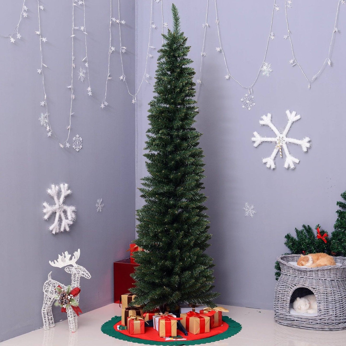 6FT Artificial Pine Pencil Slim Tall Christmas Tree with 390 Branch Tips Xmas Holiday Décor with Stand Green