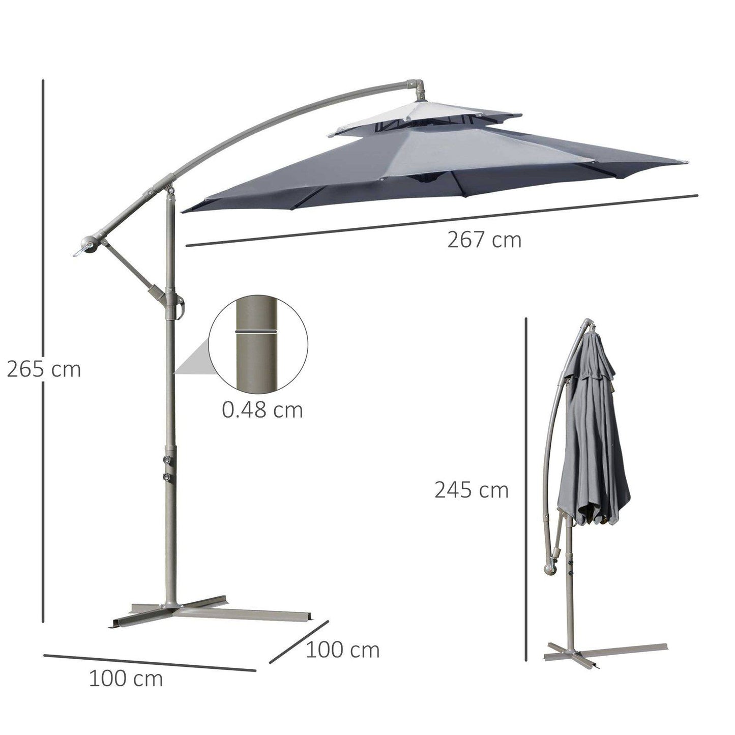 2.7M Garden Banana Parasol Cantilever Umbrella With Crank Handle