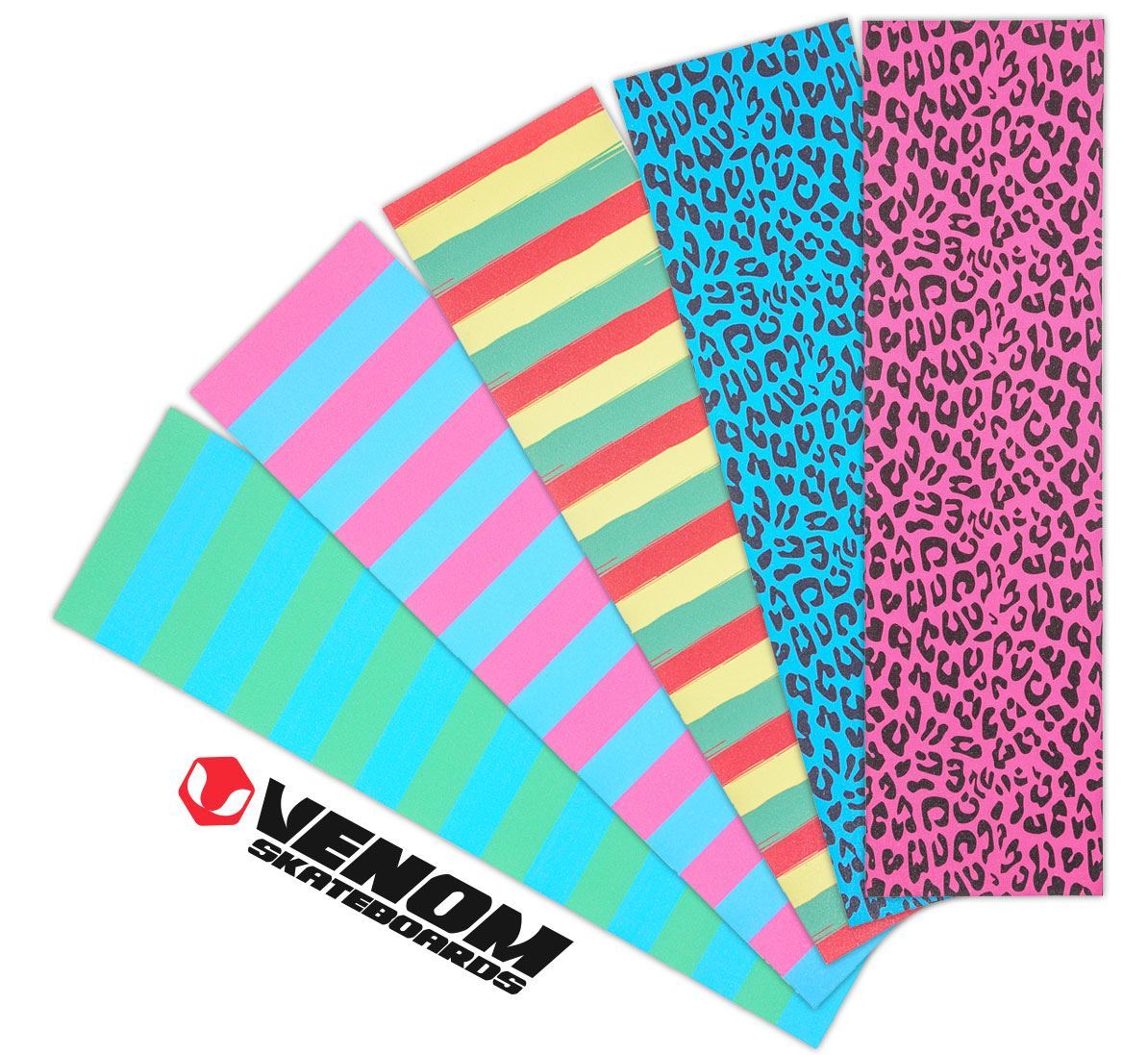 Venom Professional Grade Skateboard Griptape 9" x 33" - Leopard - Neon Pink