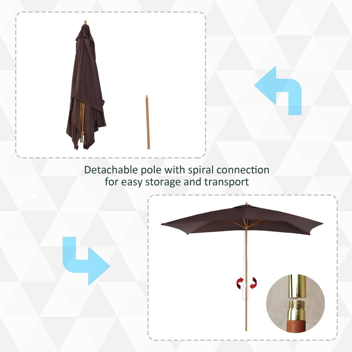 2 x 3m Wooden Garden Parasol Umbrella Outdoor Sun Shade Canopy