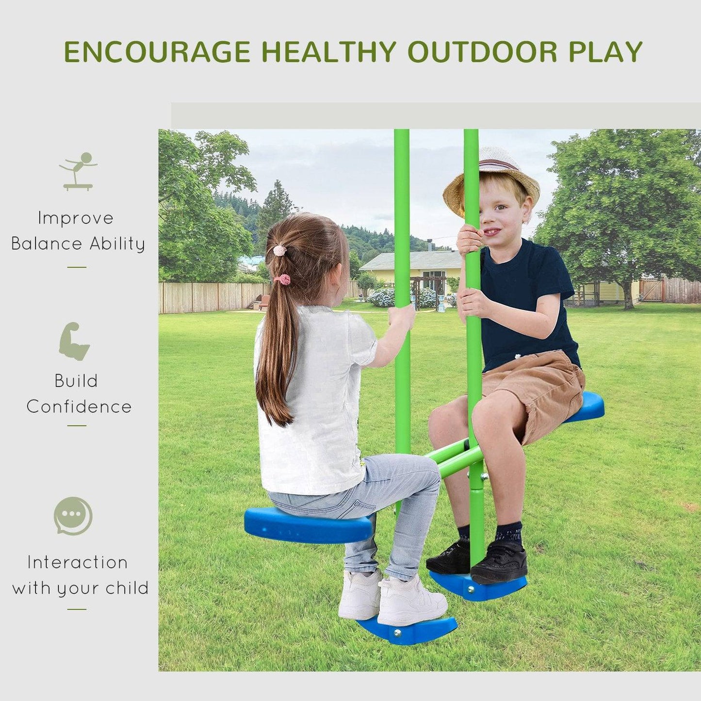 Metal Garden Swing Set Height Adjustable Children Outdoor Backyard Play Set for Toddlers Over 3 Years Old