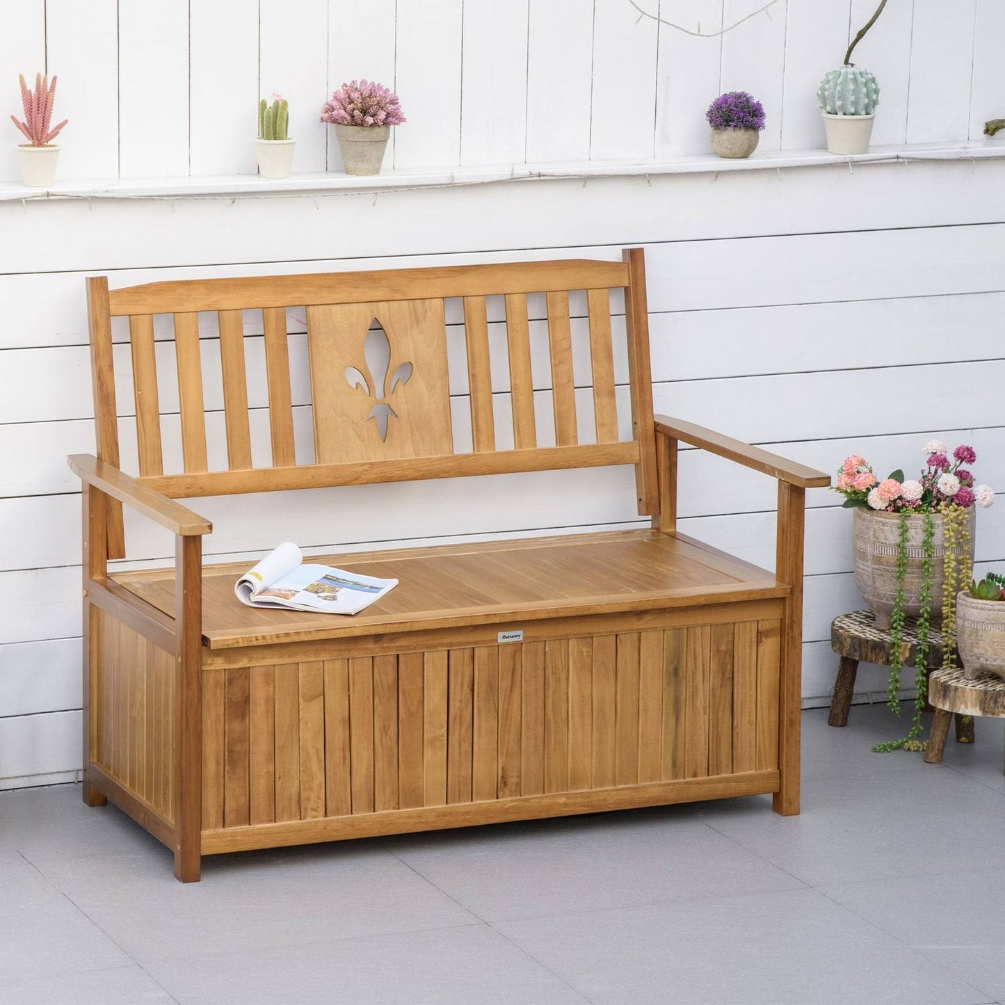 2 Seater Wood Garden Storage Bench