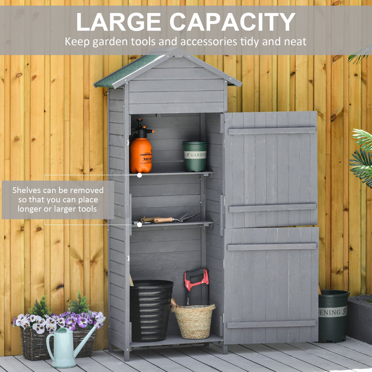 Rustica 189cm Barn Door Apex Garden Store Lockable With Shelves Fir Wood Grey by Steadfast