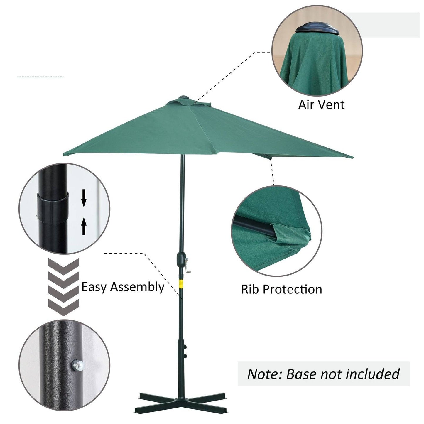 3M Half Round Parasol Umbrella Balcony Metal Frame Outdoor NO BASE Green
