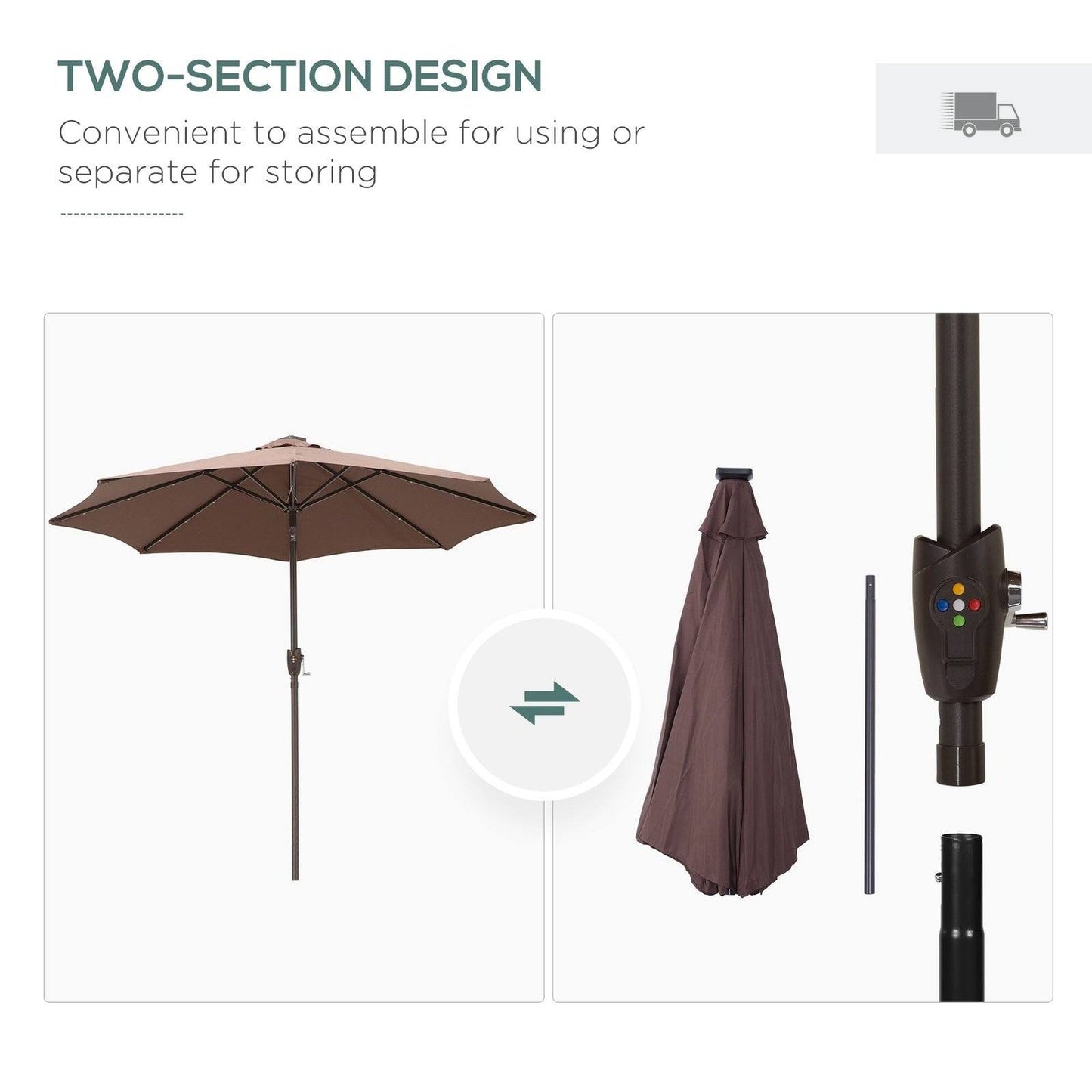 Umbrella Parasol 24 Solar LED-Brown/Coffee