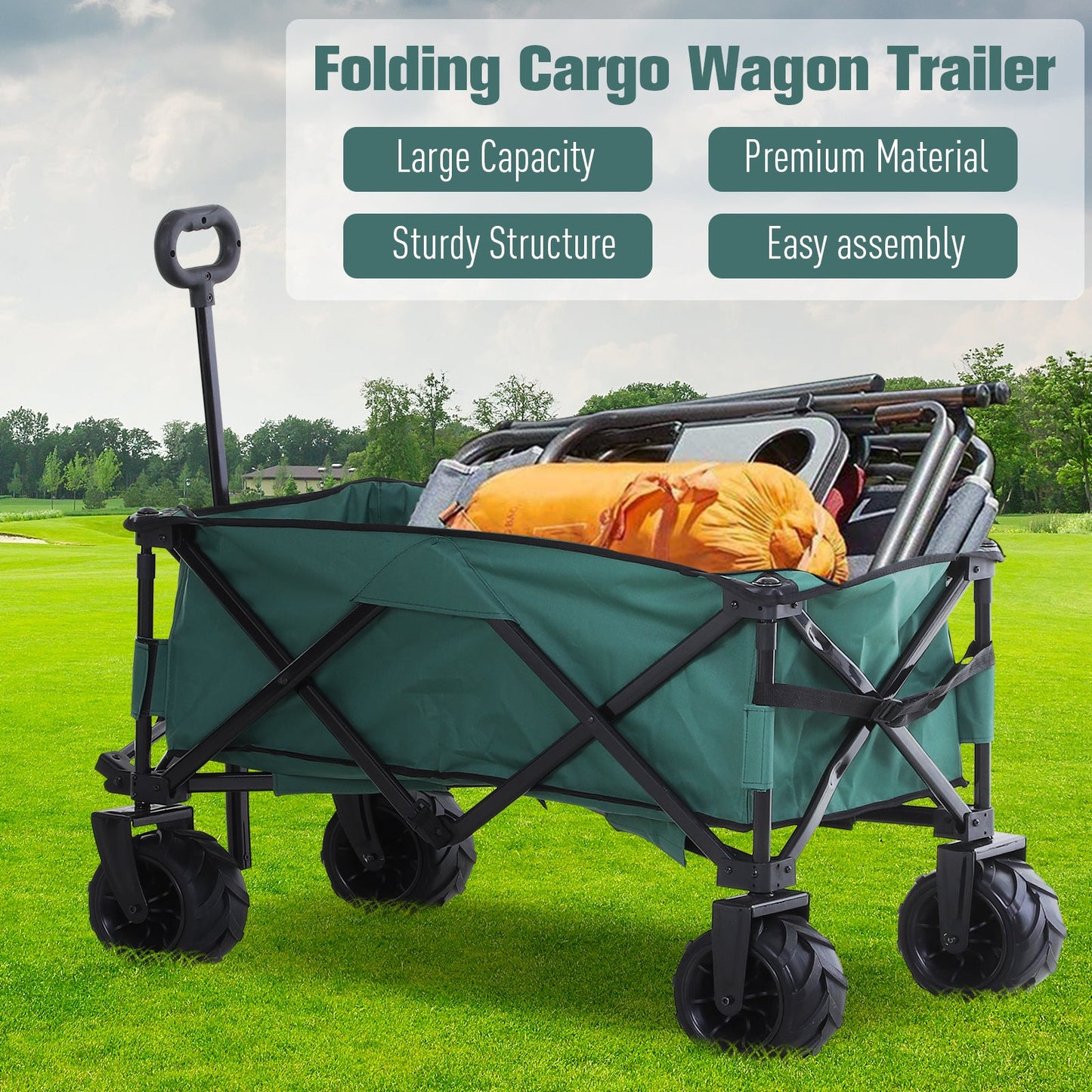 Folding Metal Frame Garden Trolley - Green