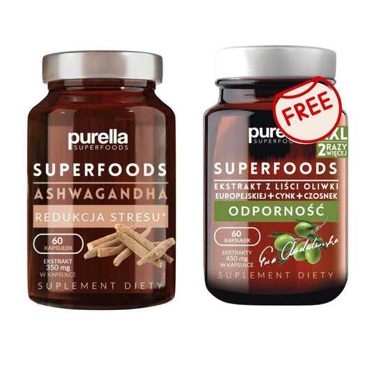 Food Supplements SET 1+1 FREE: Ashwagandha 60caps + European Olive Leaf extract +Zinc +Garlic 60caps