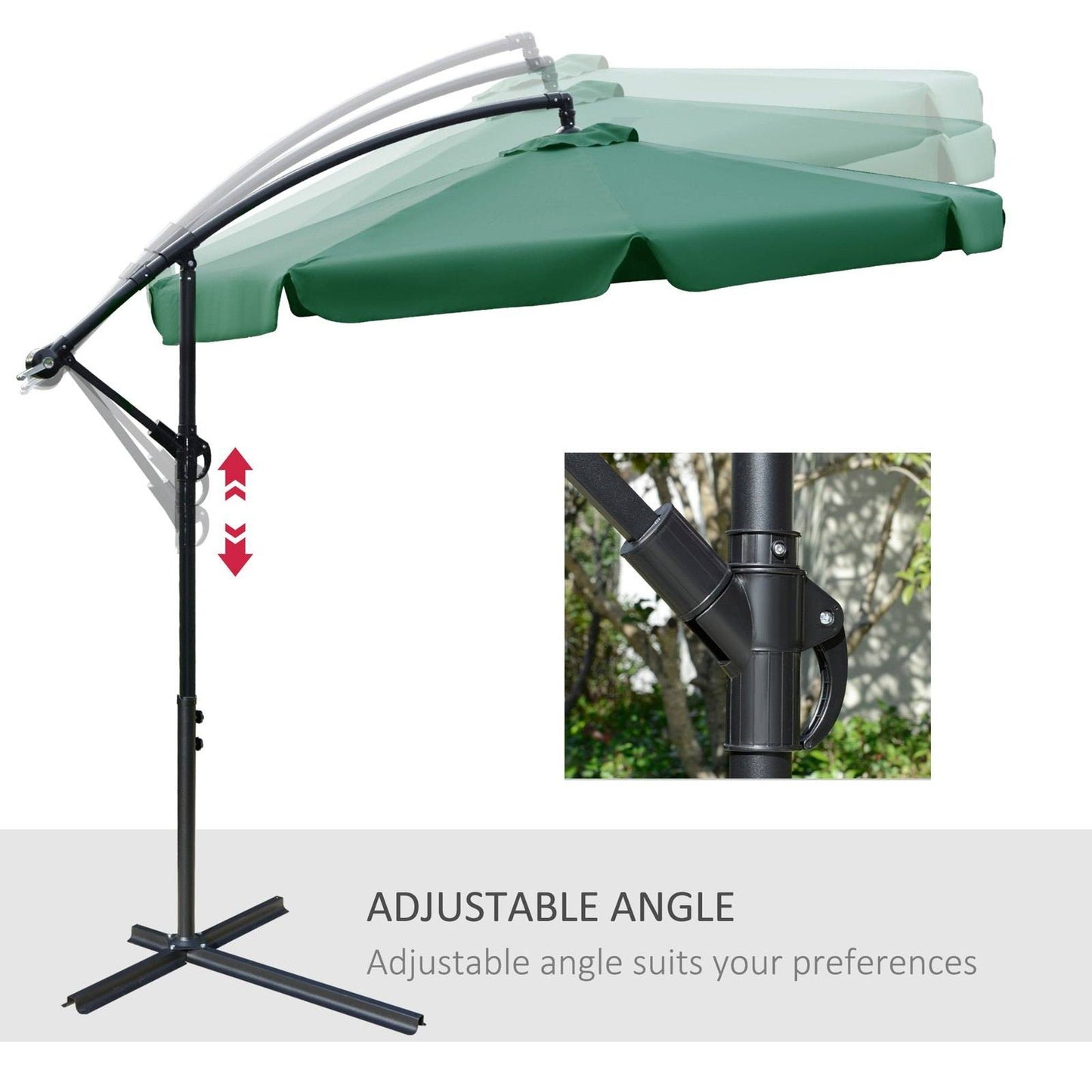 2.7M Garden Banana Parasol Cantilever Umbrella With Crank Handle And Cross Base For Outdoor