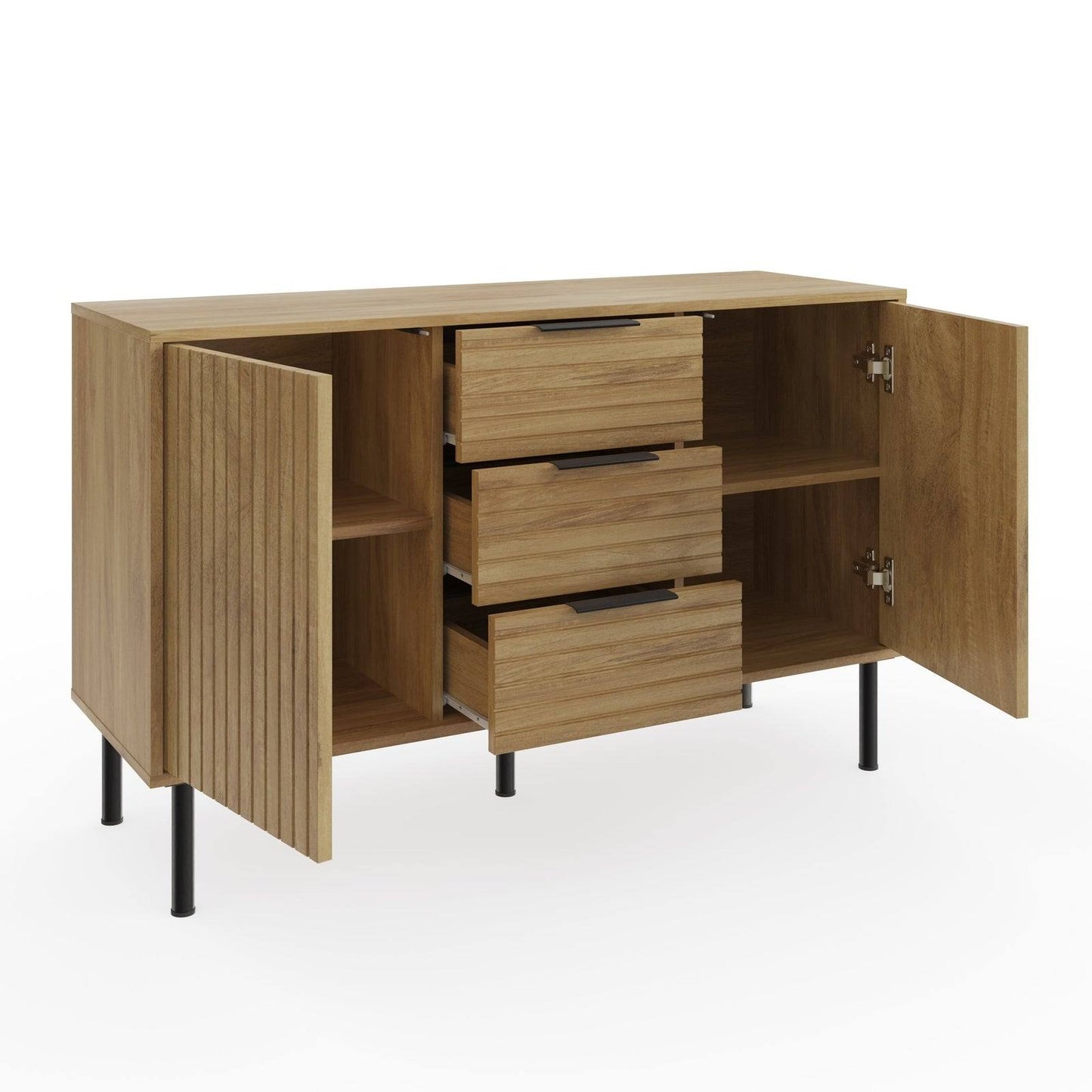 Nervata Large Sideboard Oak & Black 2 Doors 4 Shelves 3 Drawers