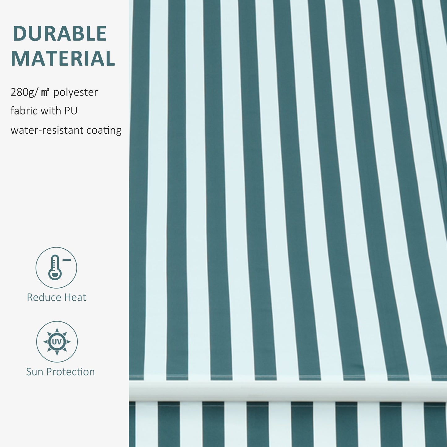 Manual Retractable Awning Size 3M X2.5M-Green/White Stripes