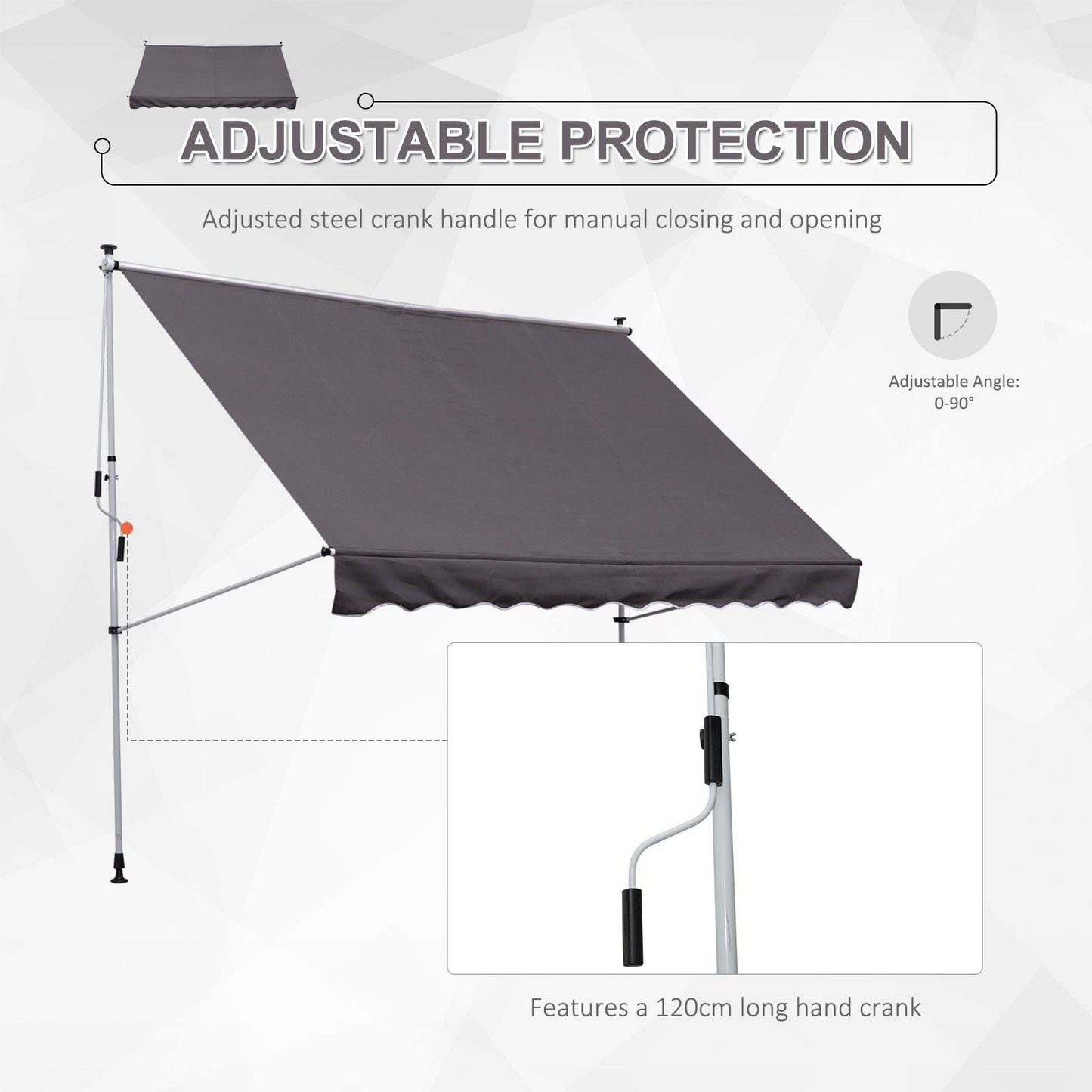 3x1.5m Adjustable Outdoor Aluminium Frame Awning Grey