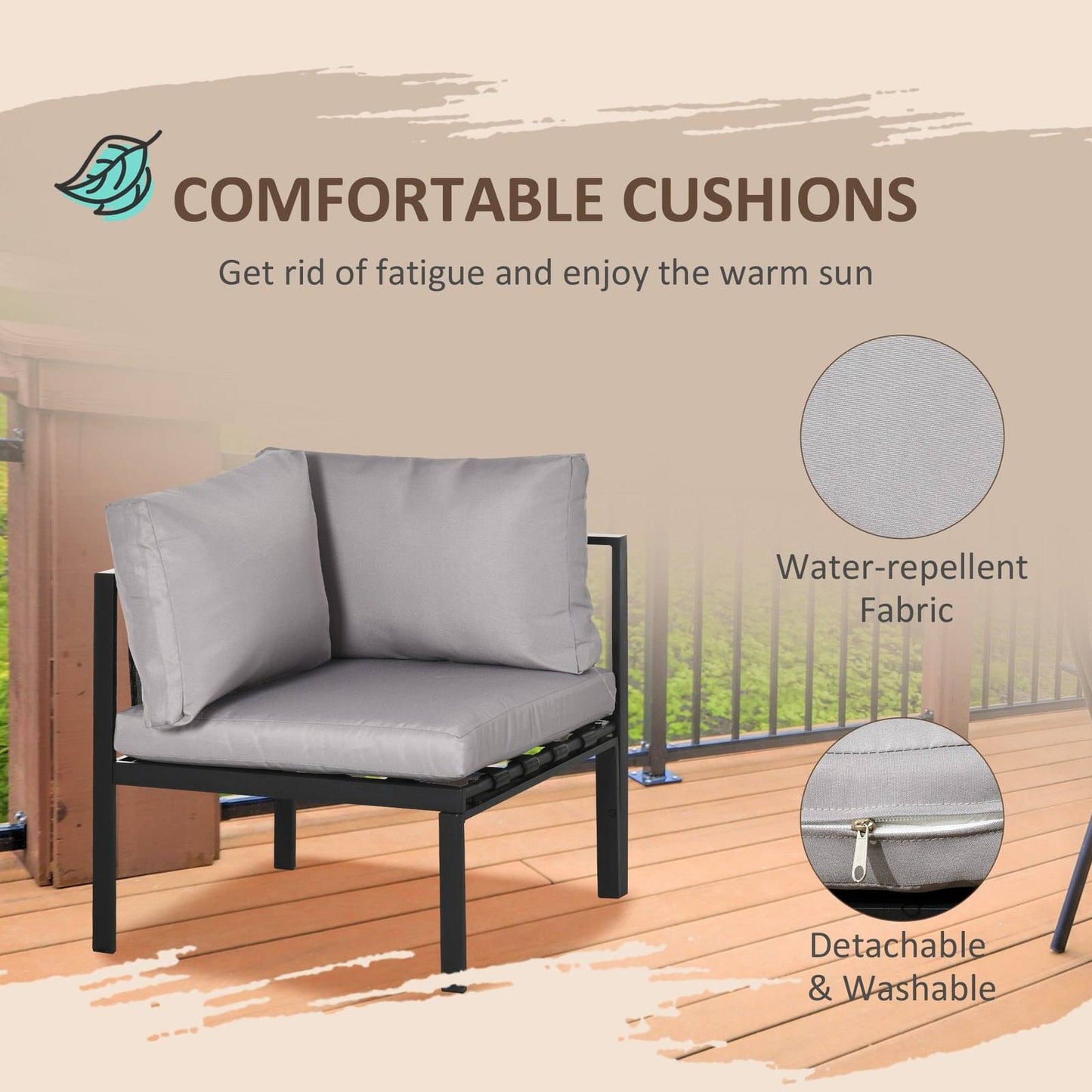 4-Piece Metal Garden Furniture Set with Tempered Glass Coffee Table