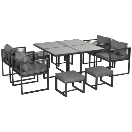 8 Seater Garden Dining Cube Set Aluminium Outdoor Furniture Set Dining Table