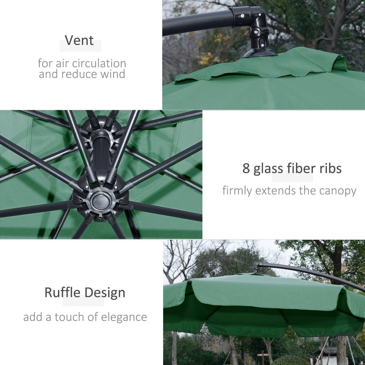 2.7M Garden Banana Parasol Cantilever Umbrella With Crank Handle And Cross Base For Outdoor