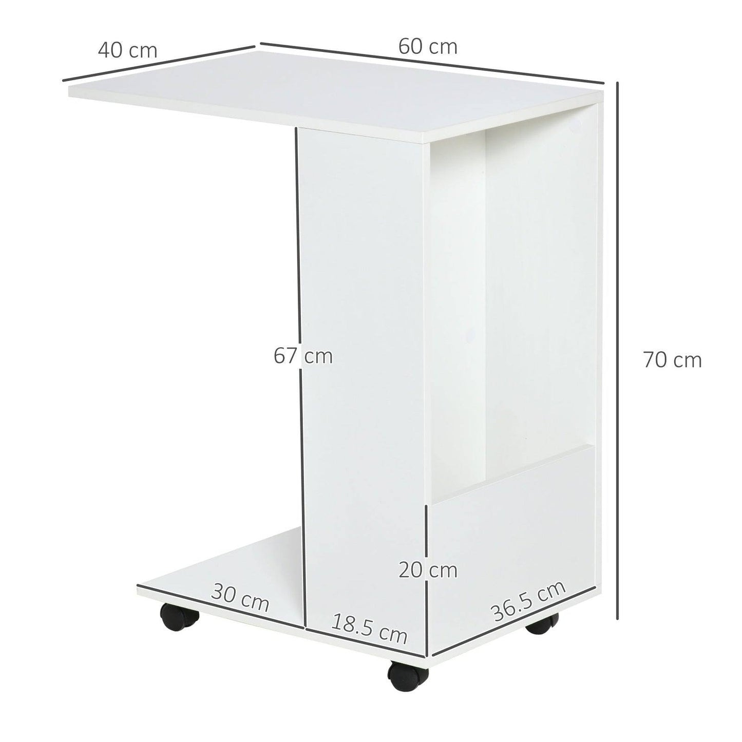 Mobile Sofa Side Table C-Shape End Table with Storage and Casters for Laptop Coffee Snack