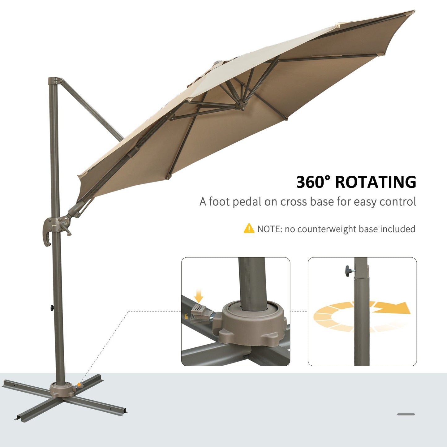 3m Beach Hanging Umbrella Parasol - Khaki