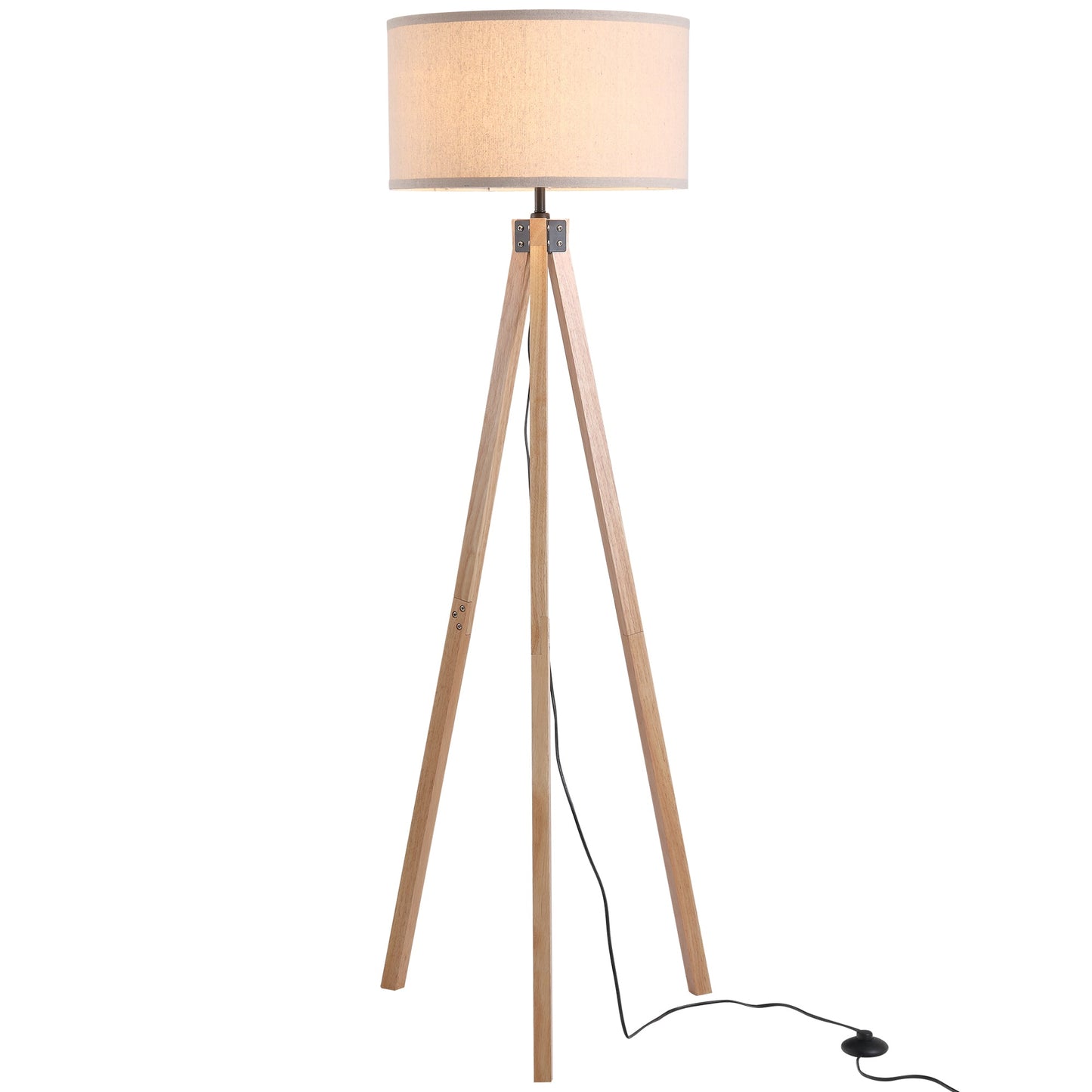 5Ft Elegant Wood Tripod Floor Lamp Free Standing E27 Bulb Lamp Versatile Use For Home Office - Beige