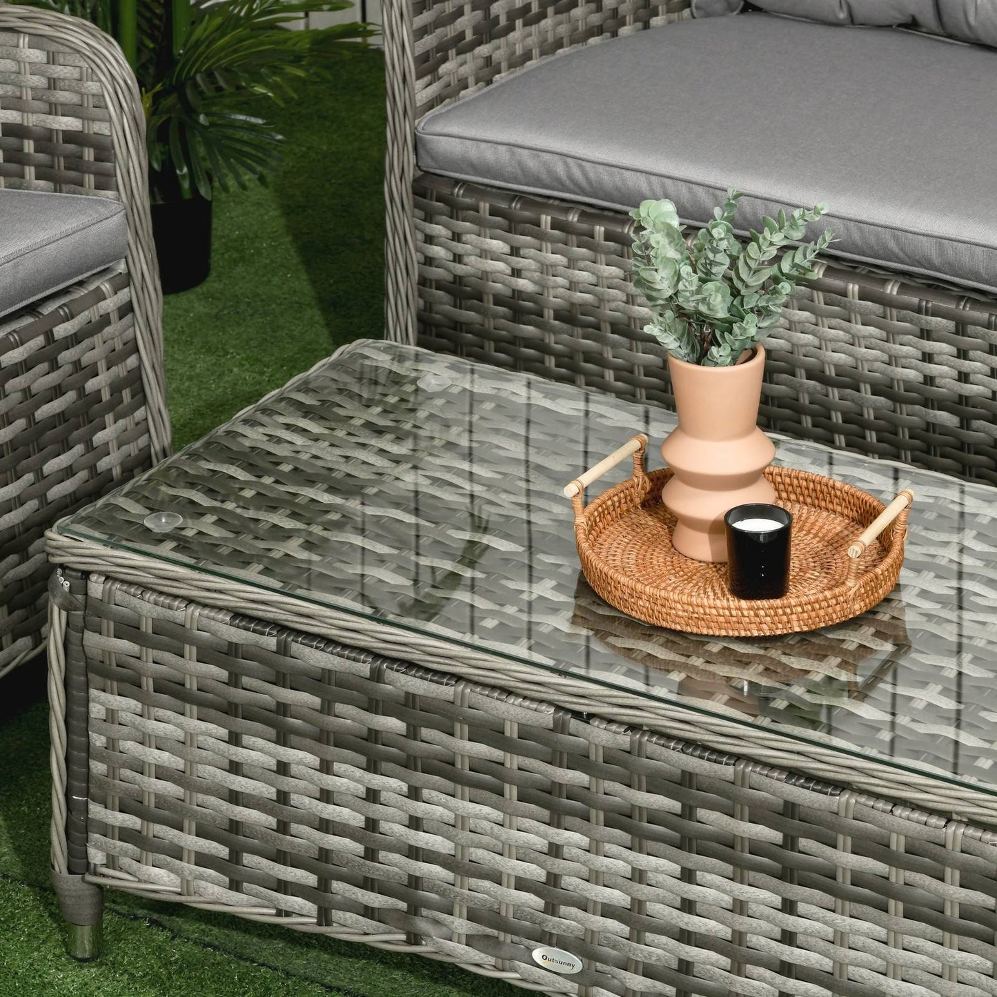 4-Pieces Outdoor PE Rattan Garden Furniture with Cushions