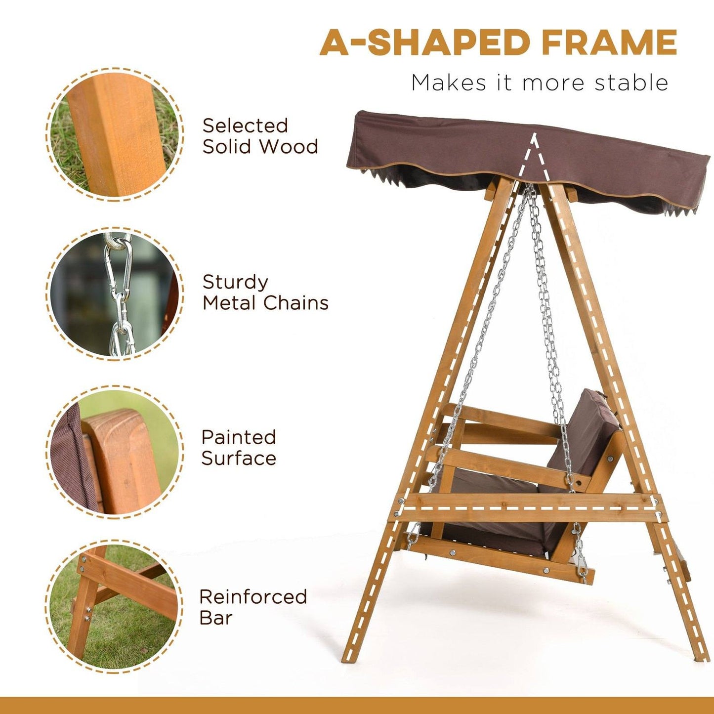 3 Seater Garden Swing Seat Outdoor Swing Chair with Adjustable Canopy