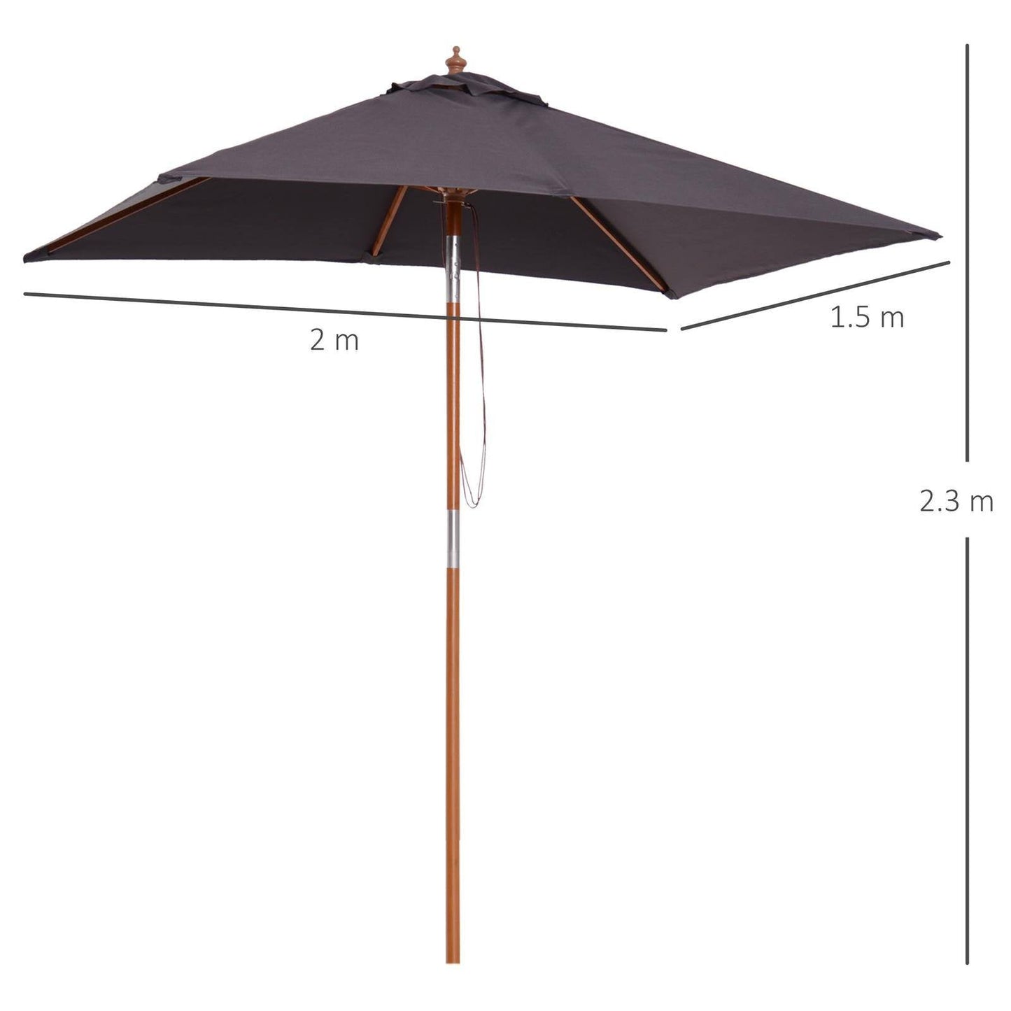 2M X 1.5M Garden Parasol Umbrella With Tilting Sunshade Canopy