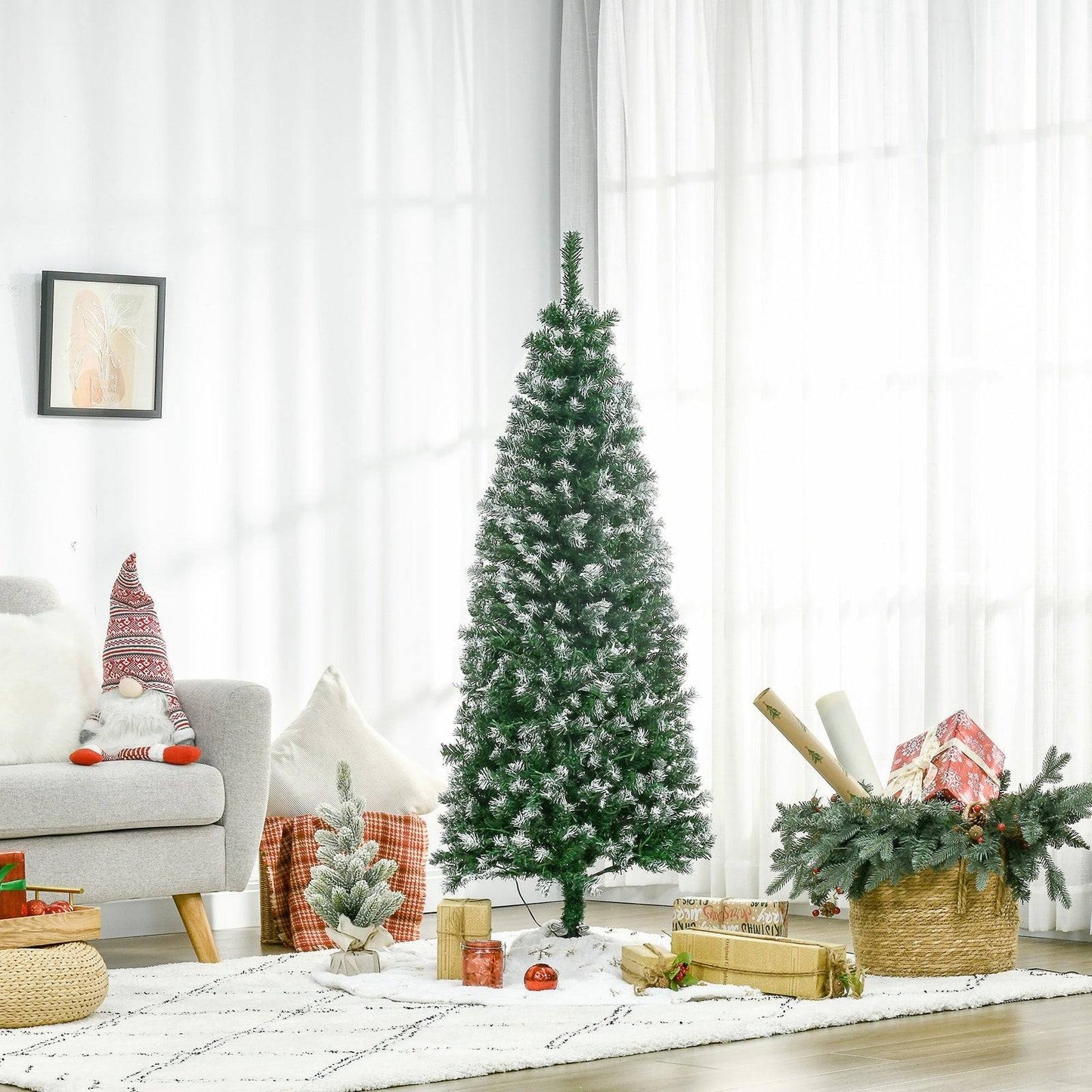 5FT Tall Prelit Pencil Slim Artificial Christmas Tree with Realistic Branches