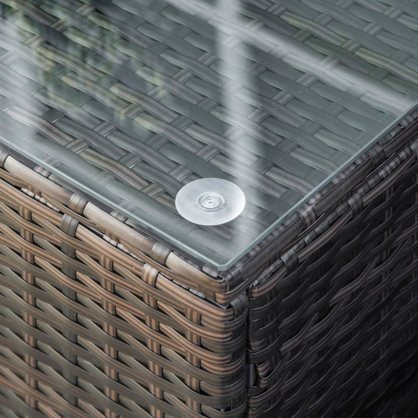 PE Rattan Garden Coffee Table with Glass Table Top - Brown