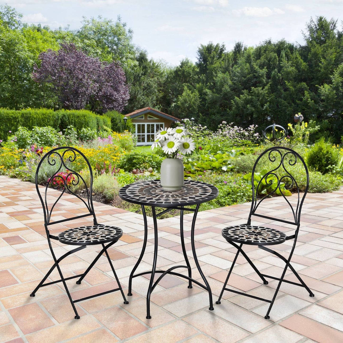 3-Piece Garden Bistro Set with Coffee Table and 2 Folding Chairs