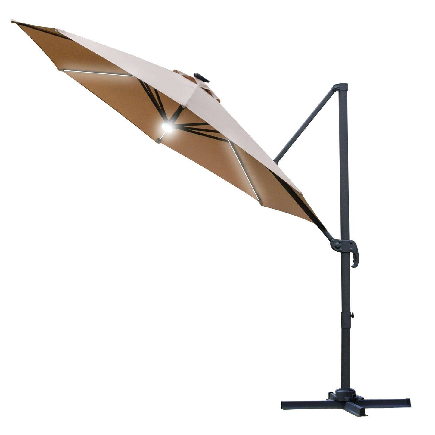 3M LED Cantilever Parasol Outdoor Sun Umbrella w/ Base Solar Lights Brown