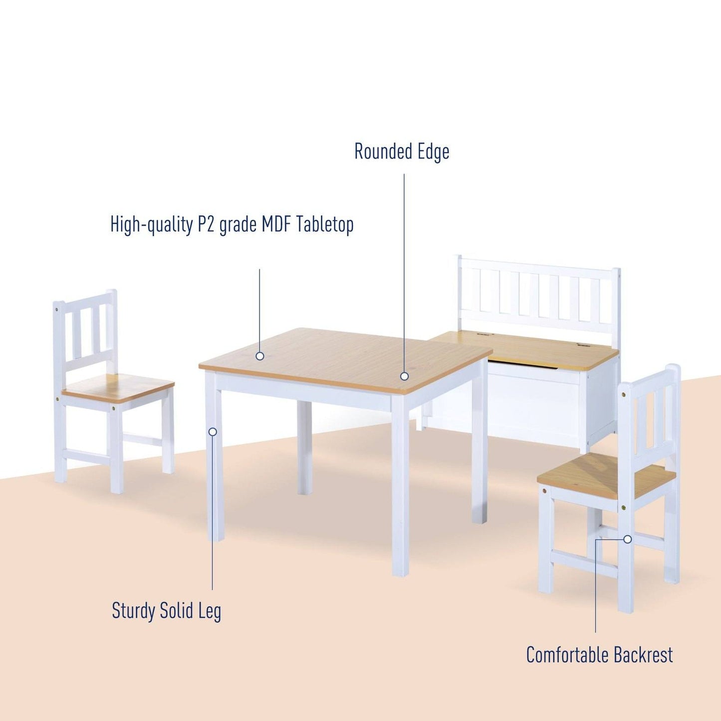 4-Piece Kids Table And Chair Set With 2 Wooden Chairs