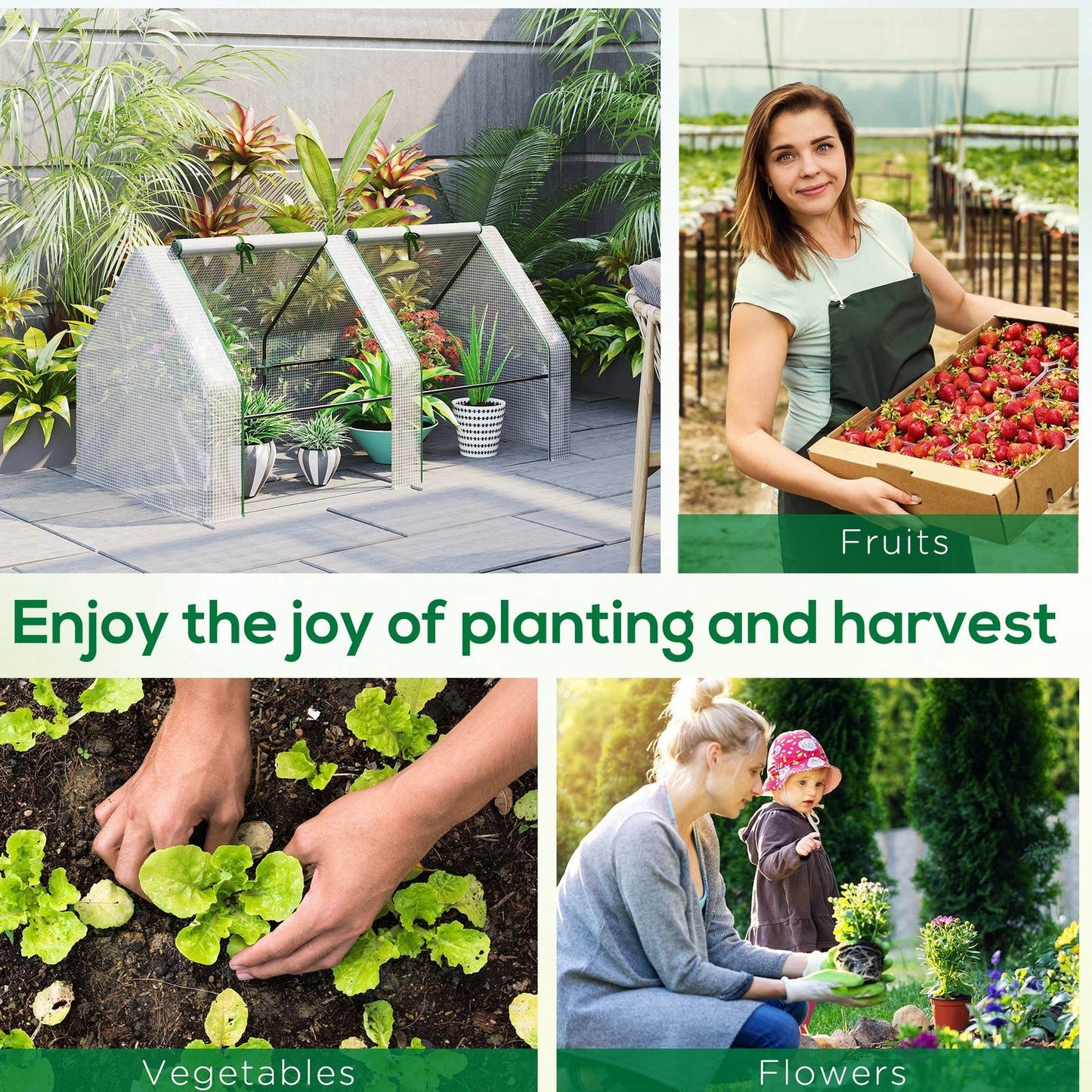 Mini Small Greenhouse with Steel Frame & PE Cover & Zippered Window Poly tunnel Steeple for Plants Vegetables