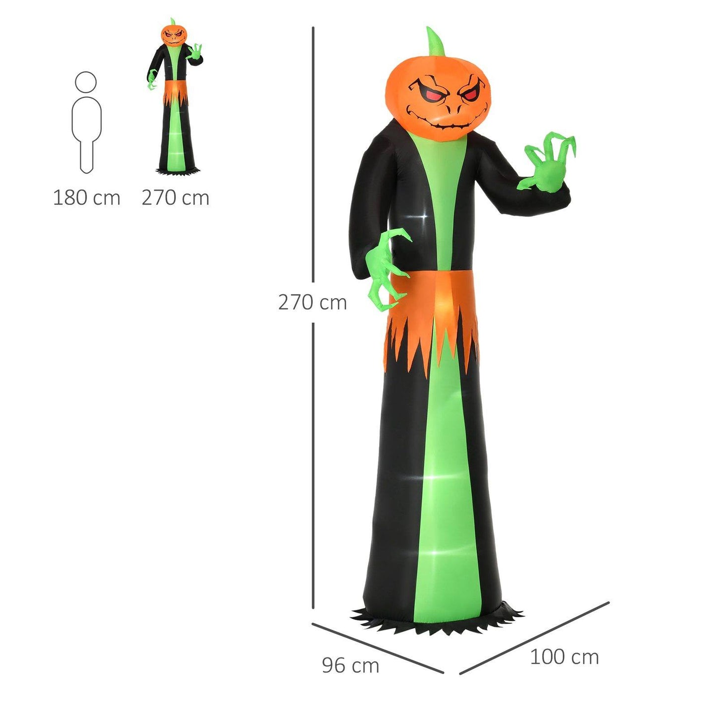 2.7m Inflatable Halloween Pumpkin with Build-in LED for Party Garden Decorations