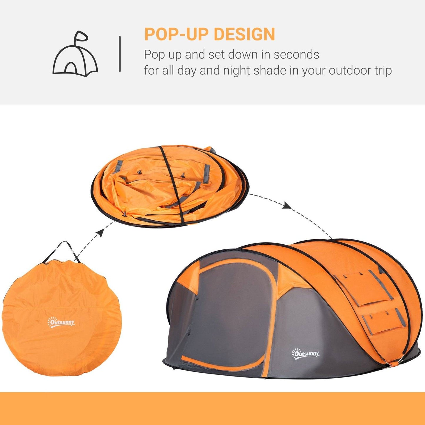 4-5 Person Pop-up Camping Tent Waterproof Family Tent w/ 2 Mesh Windows & PVC Windows Portable Carry Bag for Outdoor Trip Orange